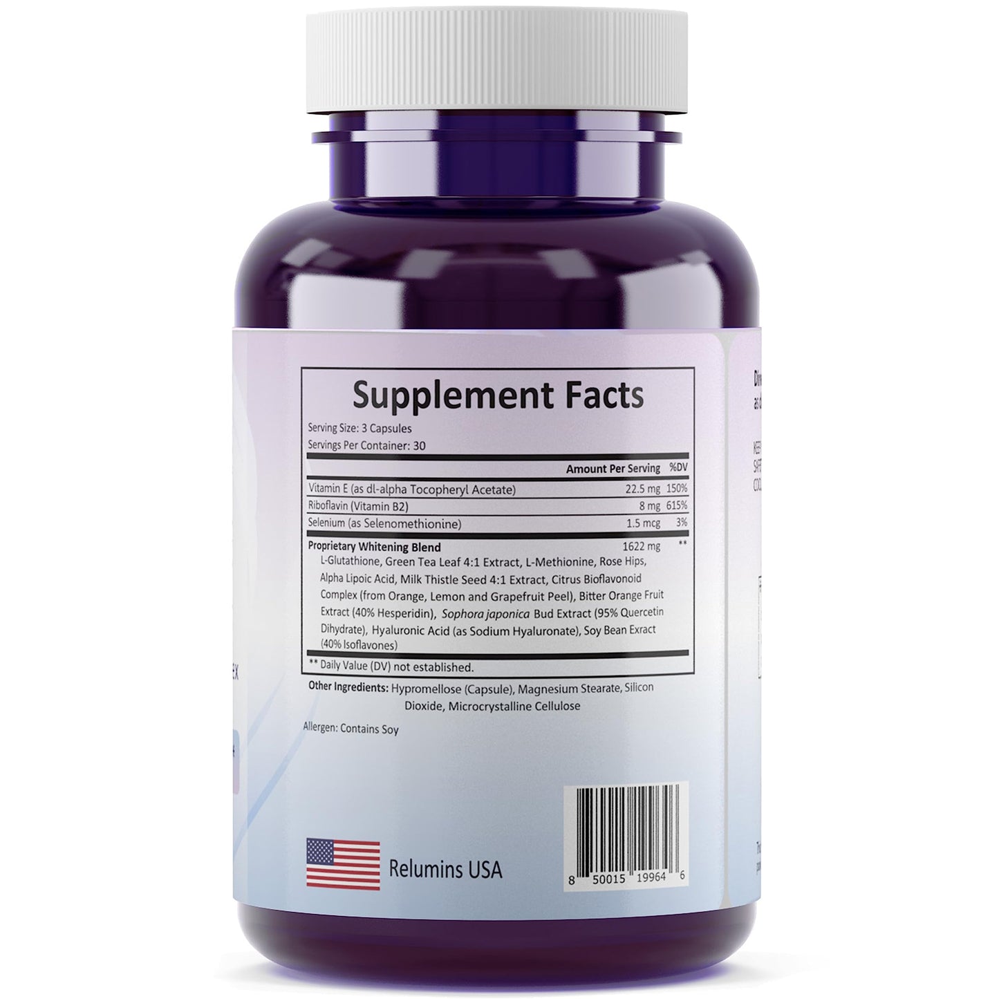 Relumins L-Glutathione Complex 1650mg – Antioxidant Support & Skin Health (USA) | 90 Vegetarian Capsules x 2 Bottles