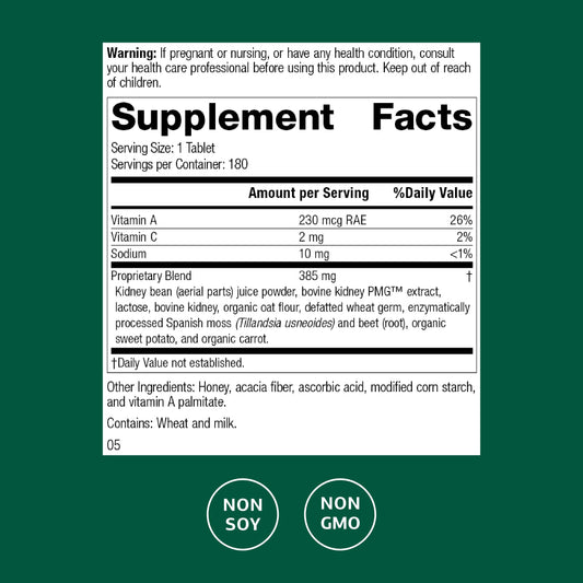Standard Process Renafood - Kidney Support with Vitamin A, Non-Soy, 180 Tablets