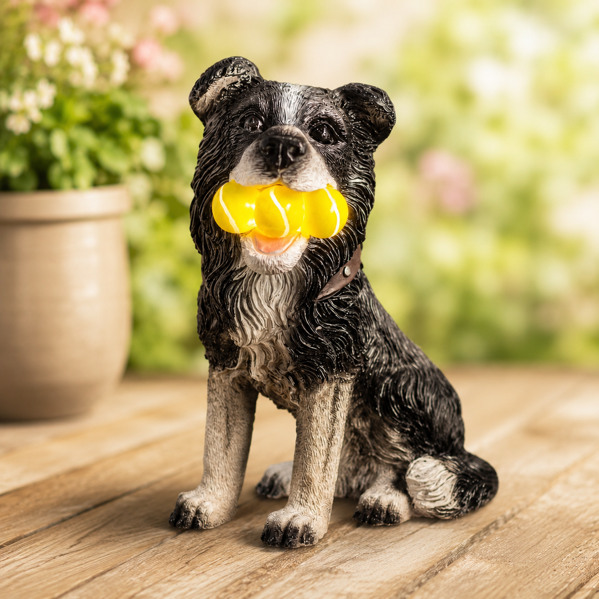 Solar Dog Garden Ornament with Light Up Tennis Balls 31cm