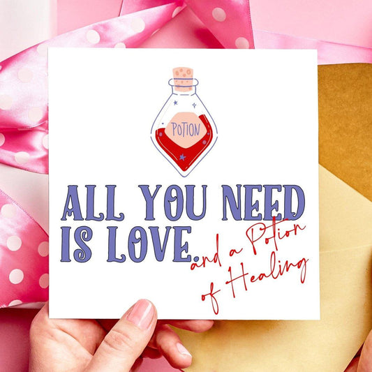 All You Need is Love and a Potion of Healing DnD Valentines Day Card, Anniversary Card