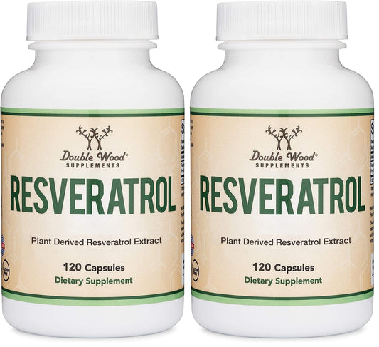Resveratrol 500mg per Serving – 120 Capsules (Pack of 2) | Double Wood
