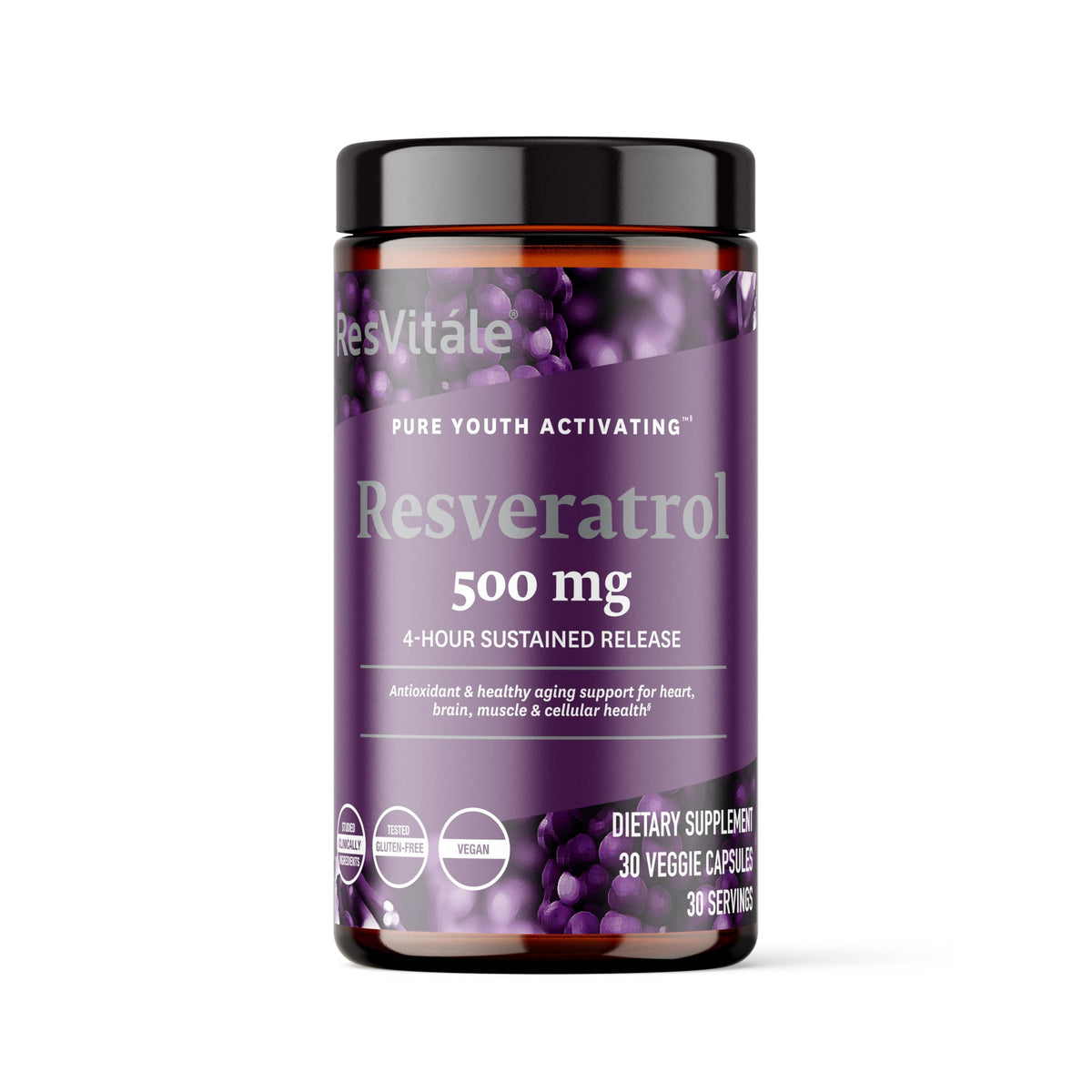 ResVitale Resveratrol 500 mg – Antioxidant Longevity & Immune Support | 30 Veggie Capsules