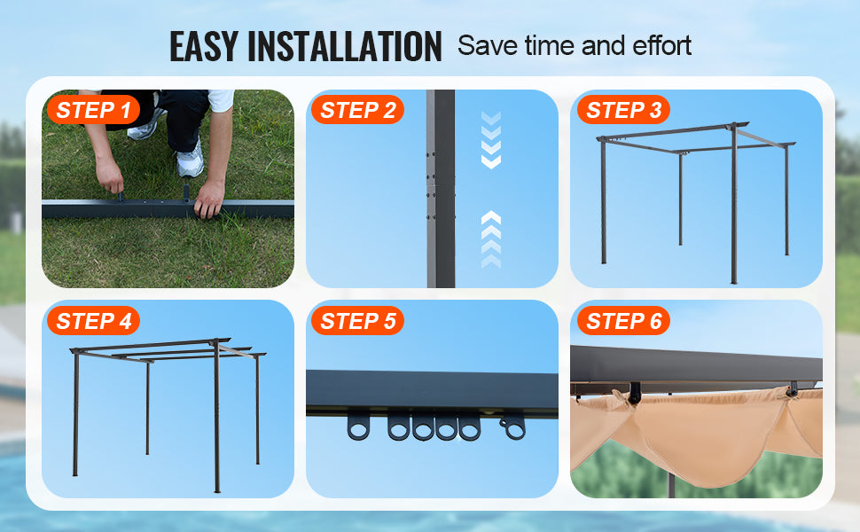 VEVOR 10'x10' Outdoor Retractable Pergola with Canopy Aluminum Pergola with Canopy Modern Pergola with Shade Canopy for Patios