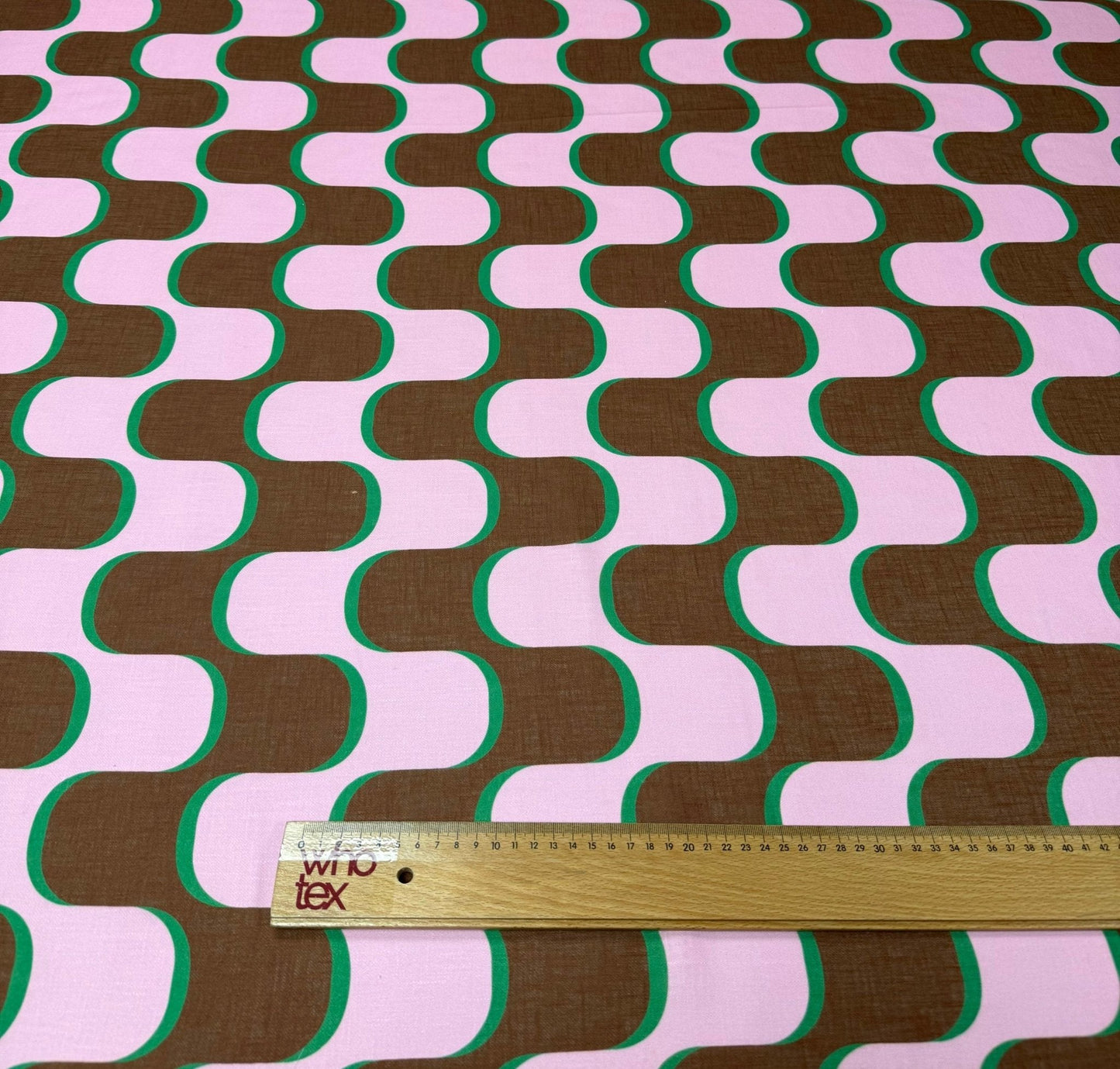 Pink Brown Wave Pattern Vintage Fabric by Metre