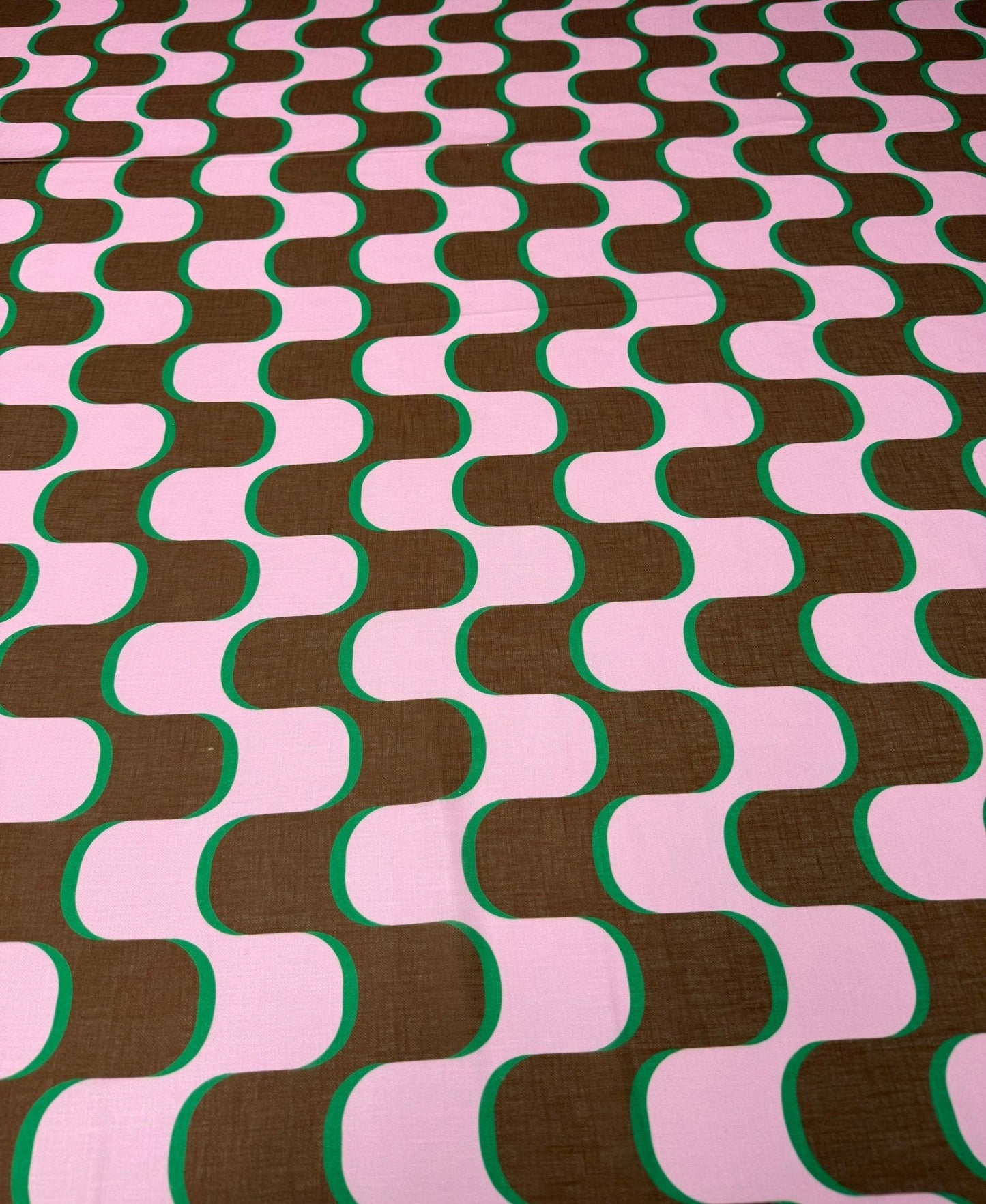 Pink Brown Wave Pattern Vintage Fabric by Metre