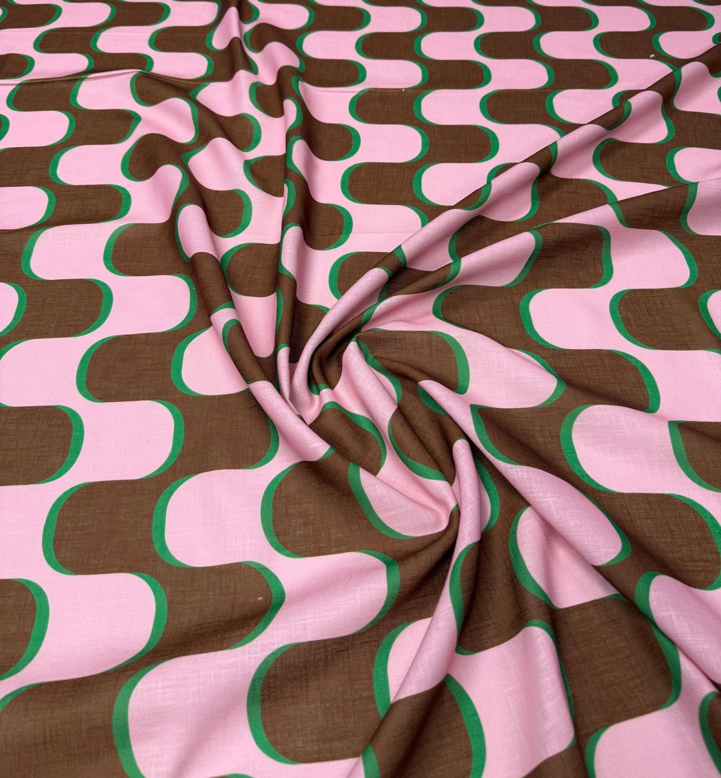 Pink Brown Wave Pattern Vintage Fabric by Metre