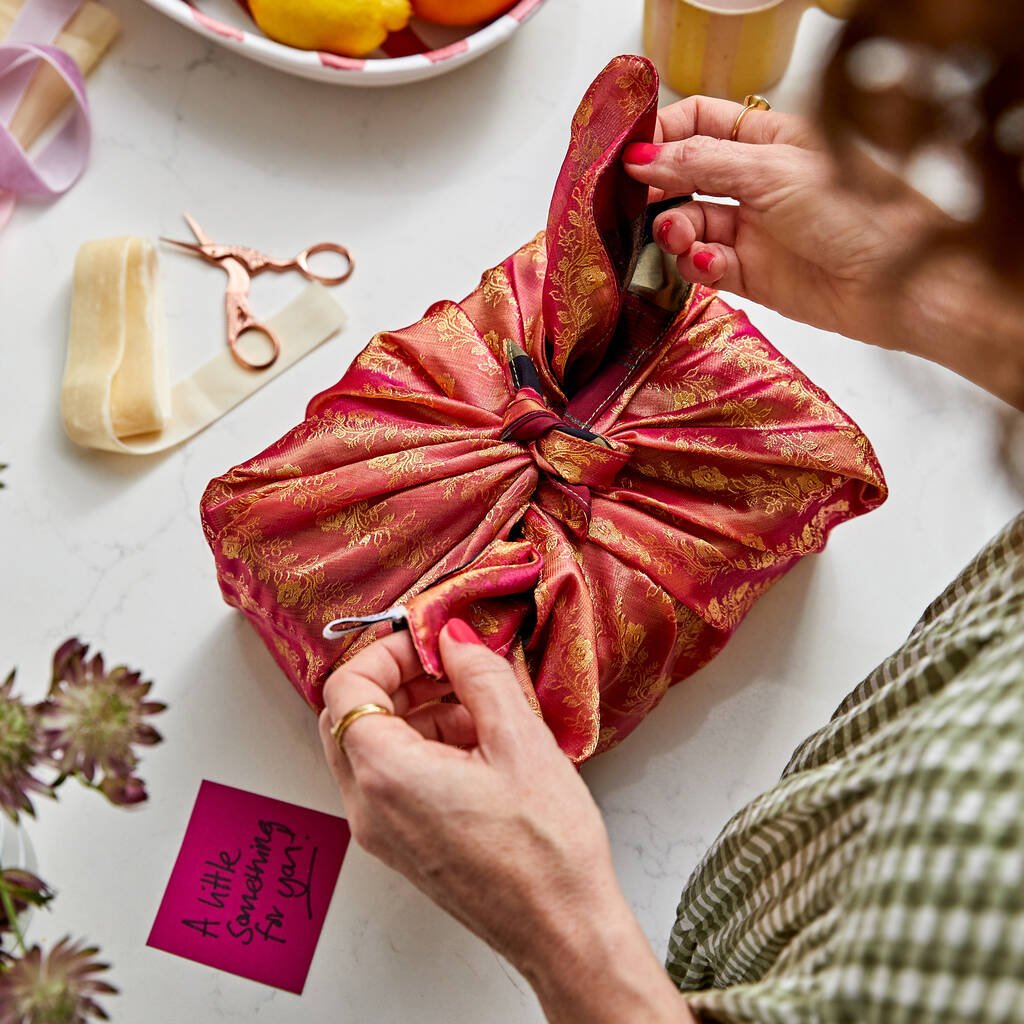 Reusable sari gift wrap, upcycled and reversible