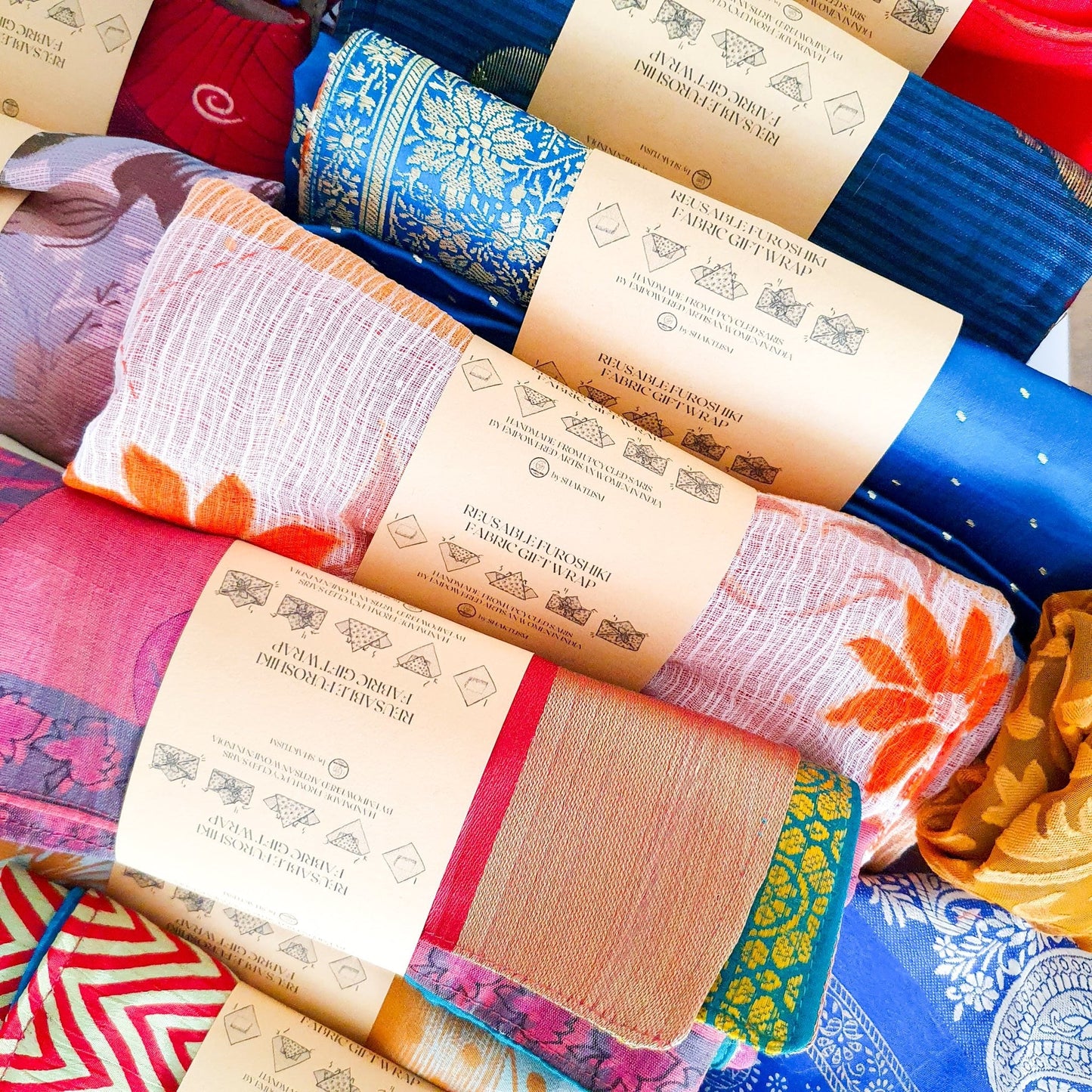 Reusable sari gift wrap, upcycled and reversible
