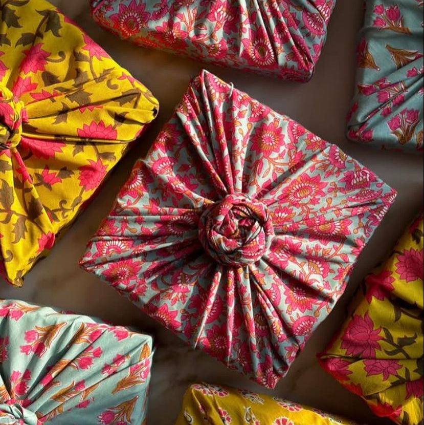 Reusable sari gift wrap, upcycled and reversible