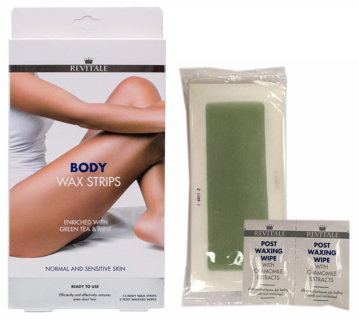 Revitale Body Leg Wax Hair Removal Strips - 100% Ecological Green Tea & Mint