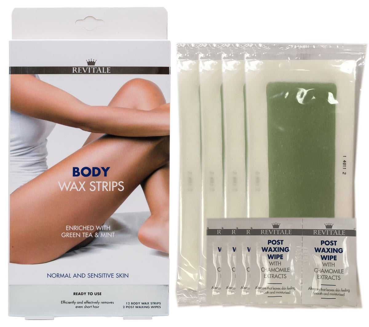 Revitale Body Leg Wax Hair Removal Strips - 100% Ecological Green Tea & Mint