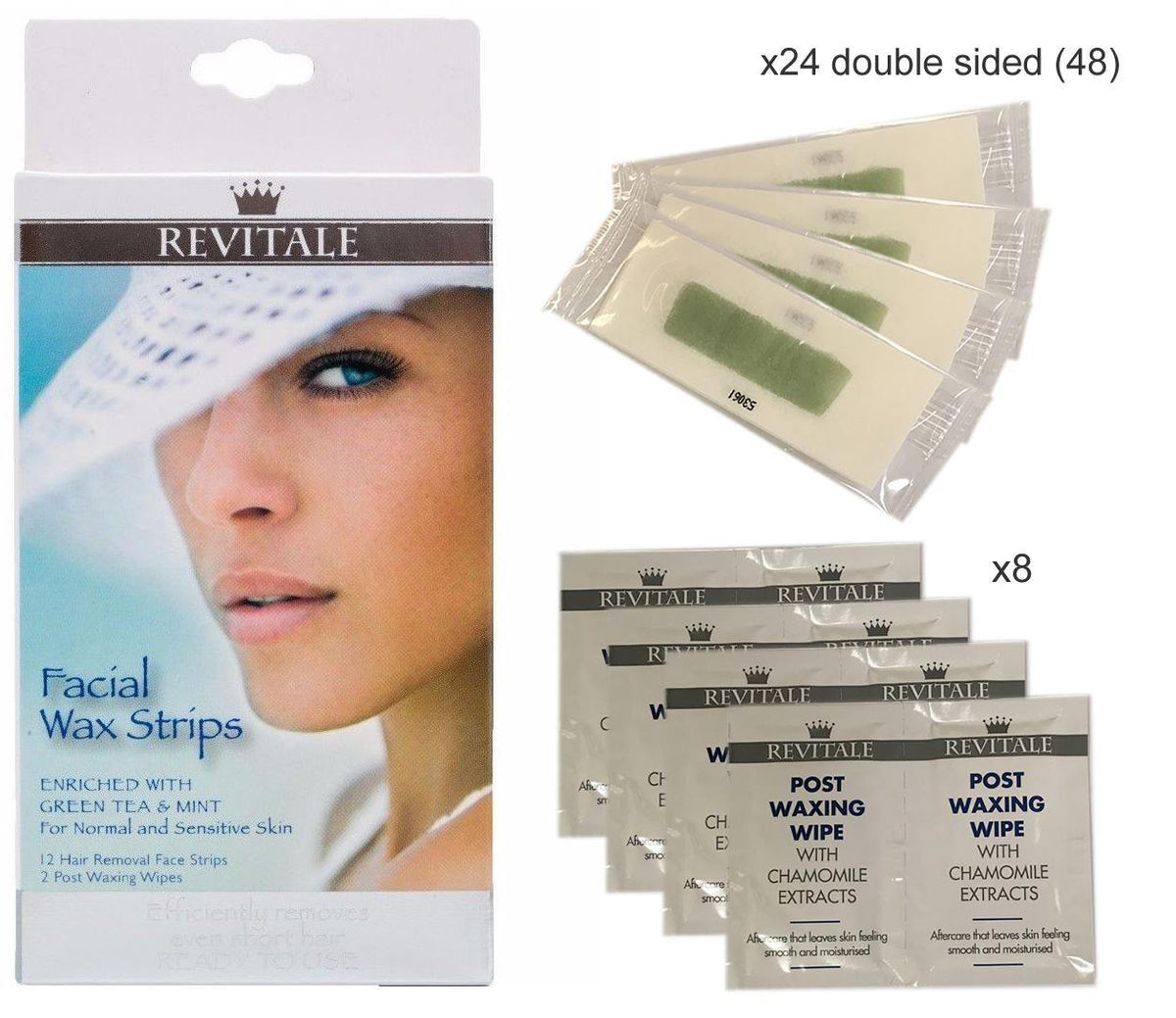 Revitale Face Wax Small Strips Kit - Enriched Green Tea & Mint