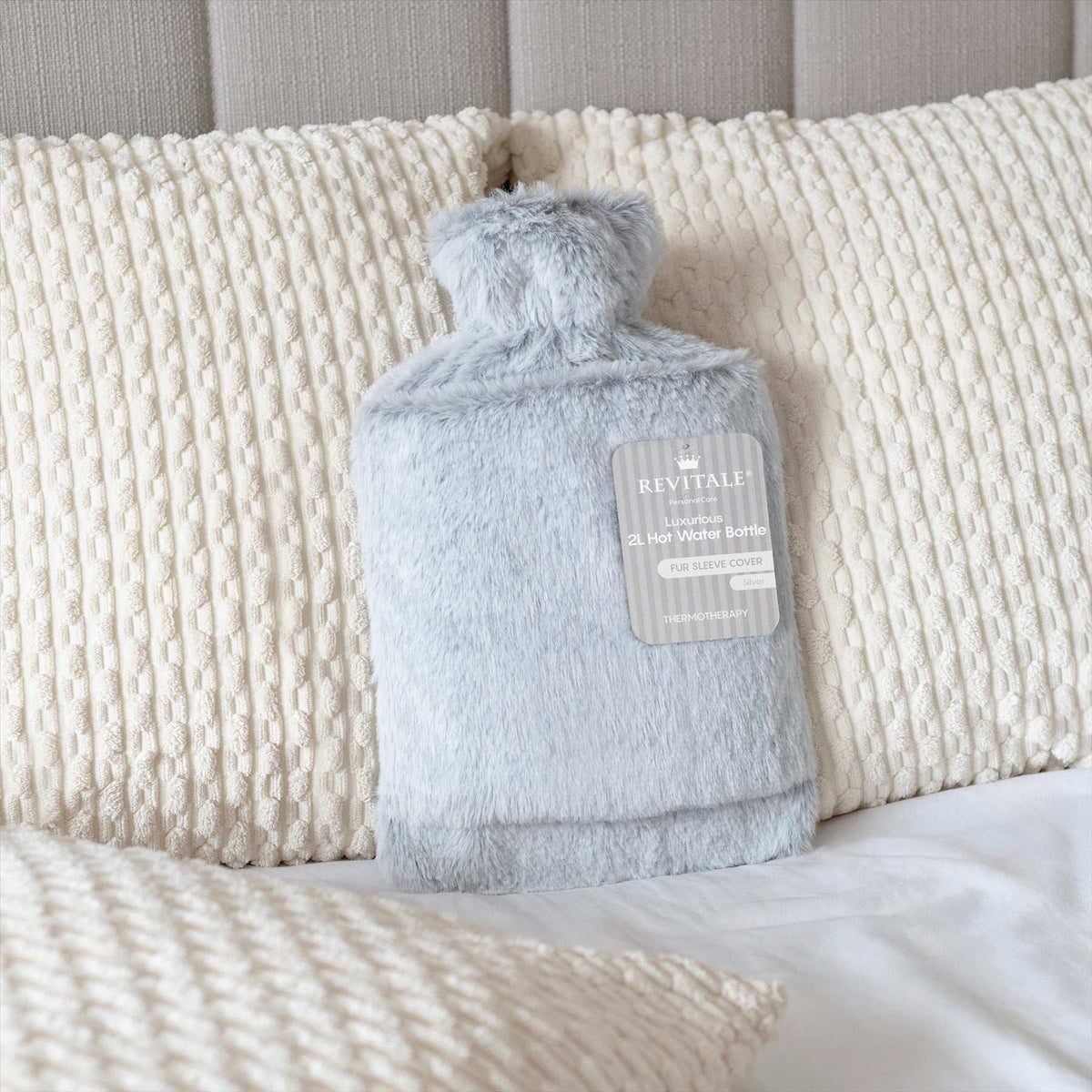 Revitale Luxury Hot Water Bottle with Silver Sleeve Cover (2L)