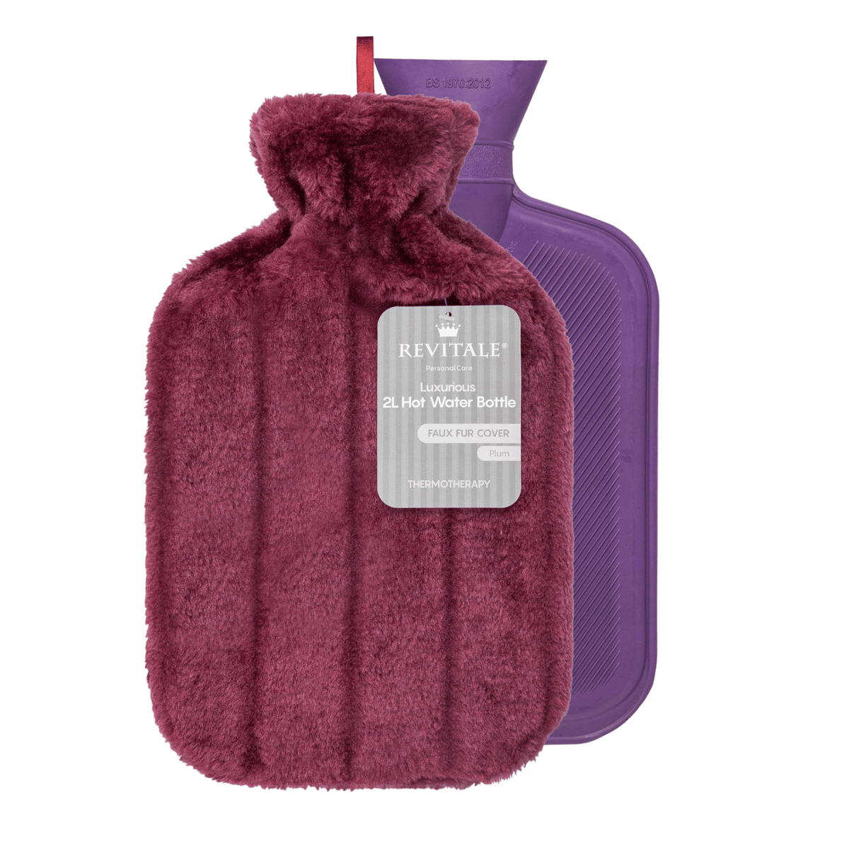 Revitale Natural Rubber Hot Water Bottle with Cosy Fur Cover - 2 Litre
