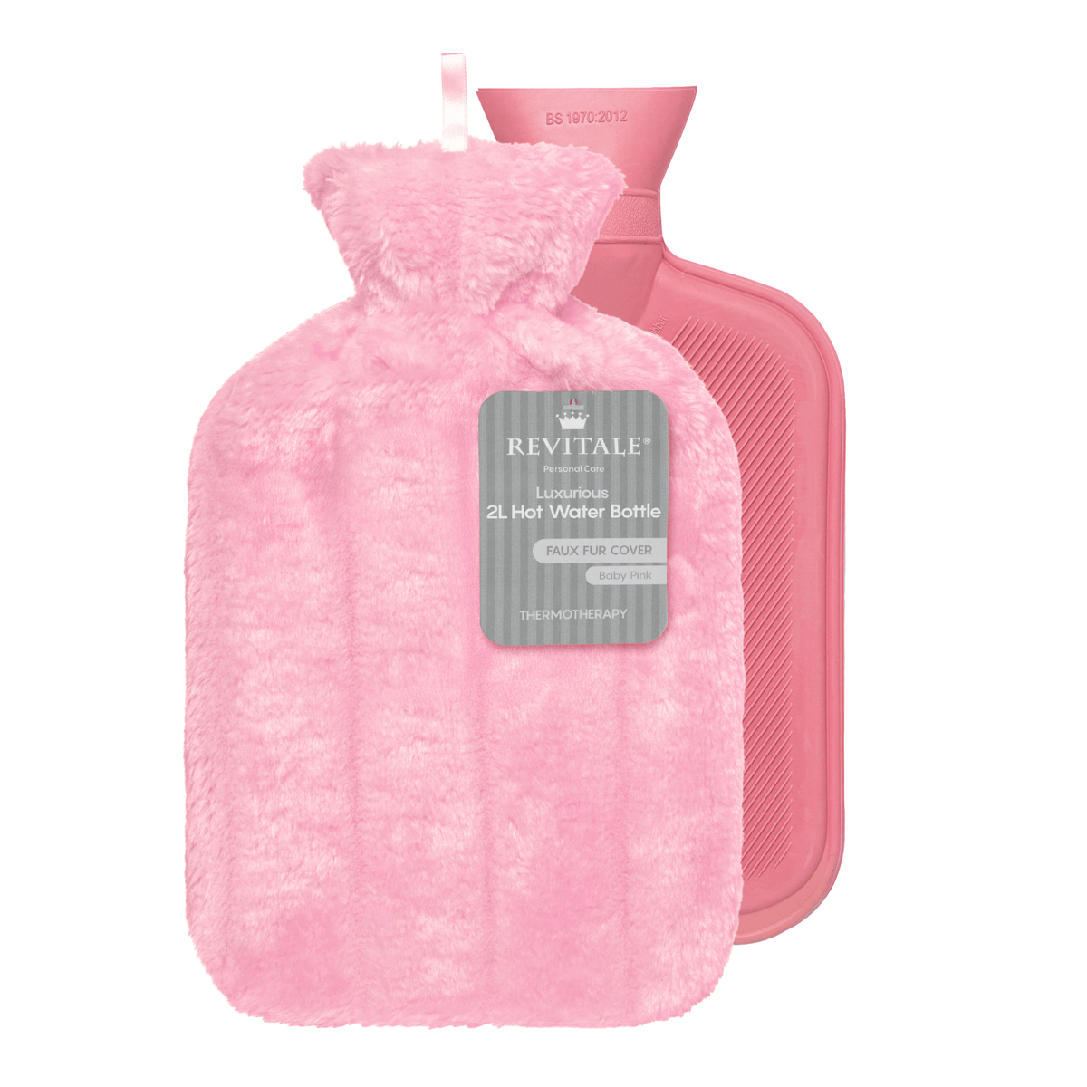 Revitale Natural Rubber Hot Water Bottle with Cosy Fur Cover - 2 Litre