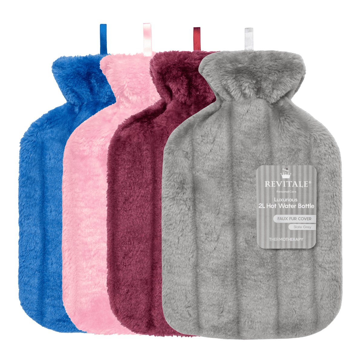 Revitale Natural Rubber Hot Water Bottle with Cosy Fur Cover - 2 Litre