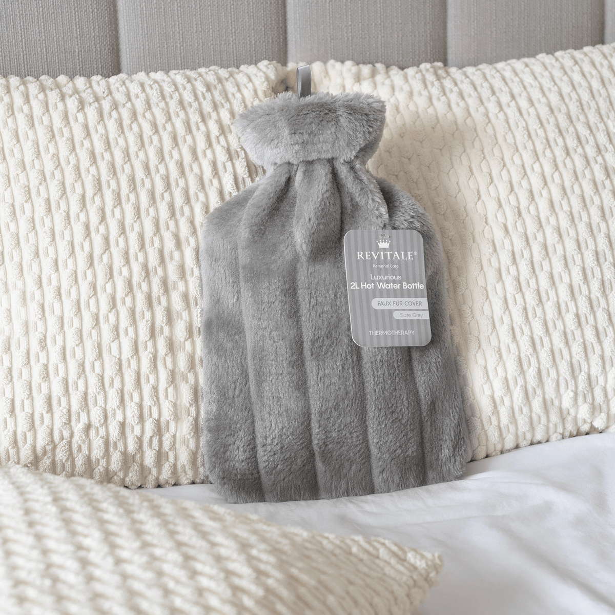 Revitale Natural Rubber Hot Water Bottle with Cosy Fur Cover - 2 Litre