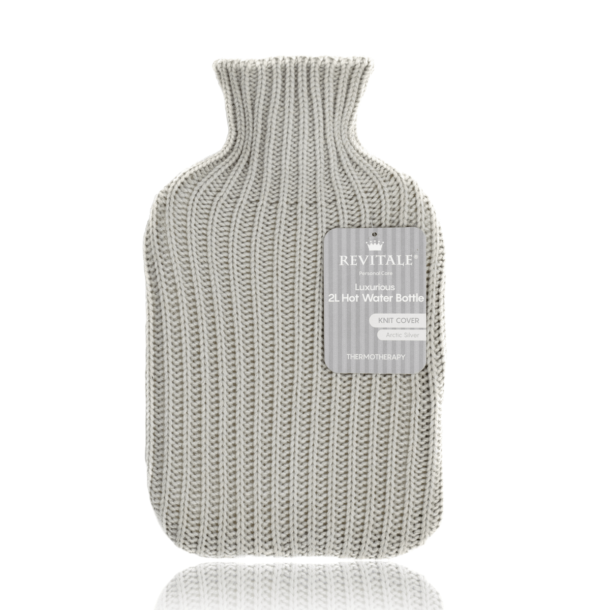 Revitale Natural Rubber Hot Water Bottle with Knit Cover - 2 Litre (Arctic Silver)