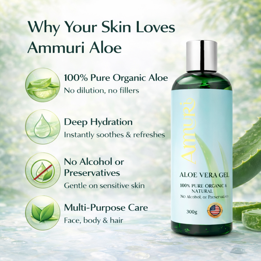Ammuri Organic Aloe Vera Gel 300g - Pure Natural Pack Of 5 for Face & Body