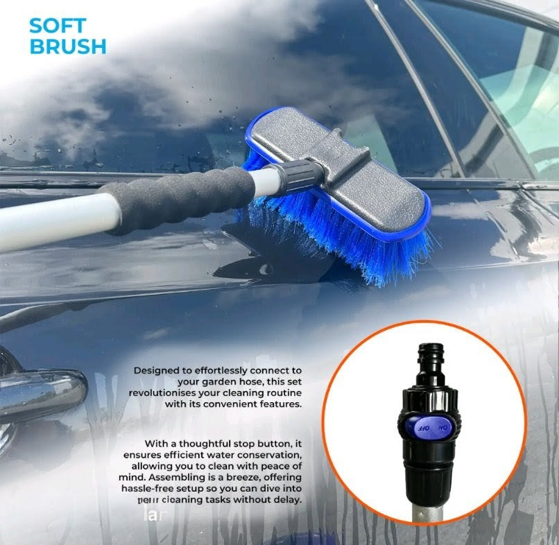Simply Auto 3-in-1 Car Wash Brush Set | Telescopic Pole & Hose Connector T