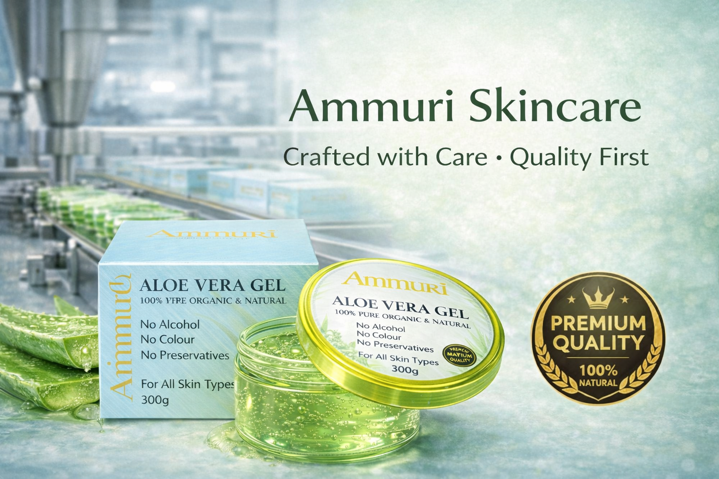 Ammuri Organic Aloe Vera Gel 300g – Pure Hydration for Face, Body & Hair