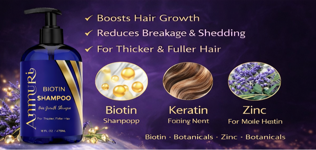 Ammuri Biotin Shampoo – DHT Blocker for Thicker, Fuller-Looking Hair | 473ml