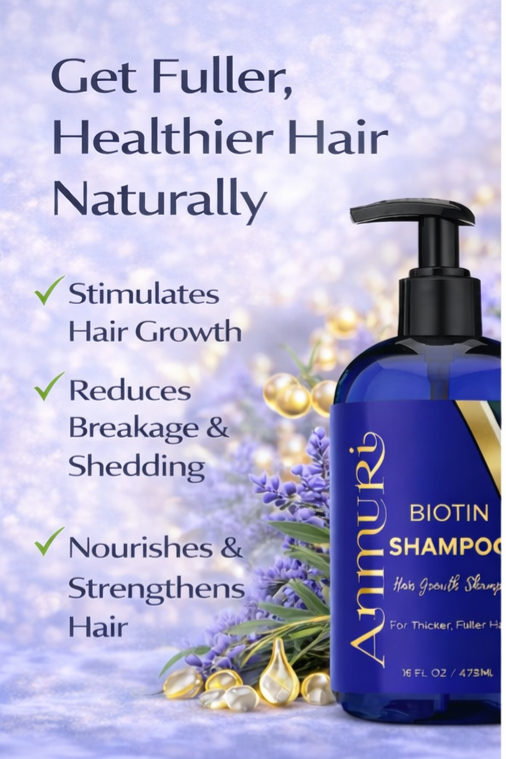 Ammuri Biotin Shampoo – DHT Blocker for Thicker Hair | Set of 2 x 473ml