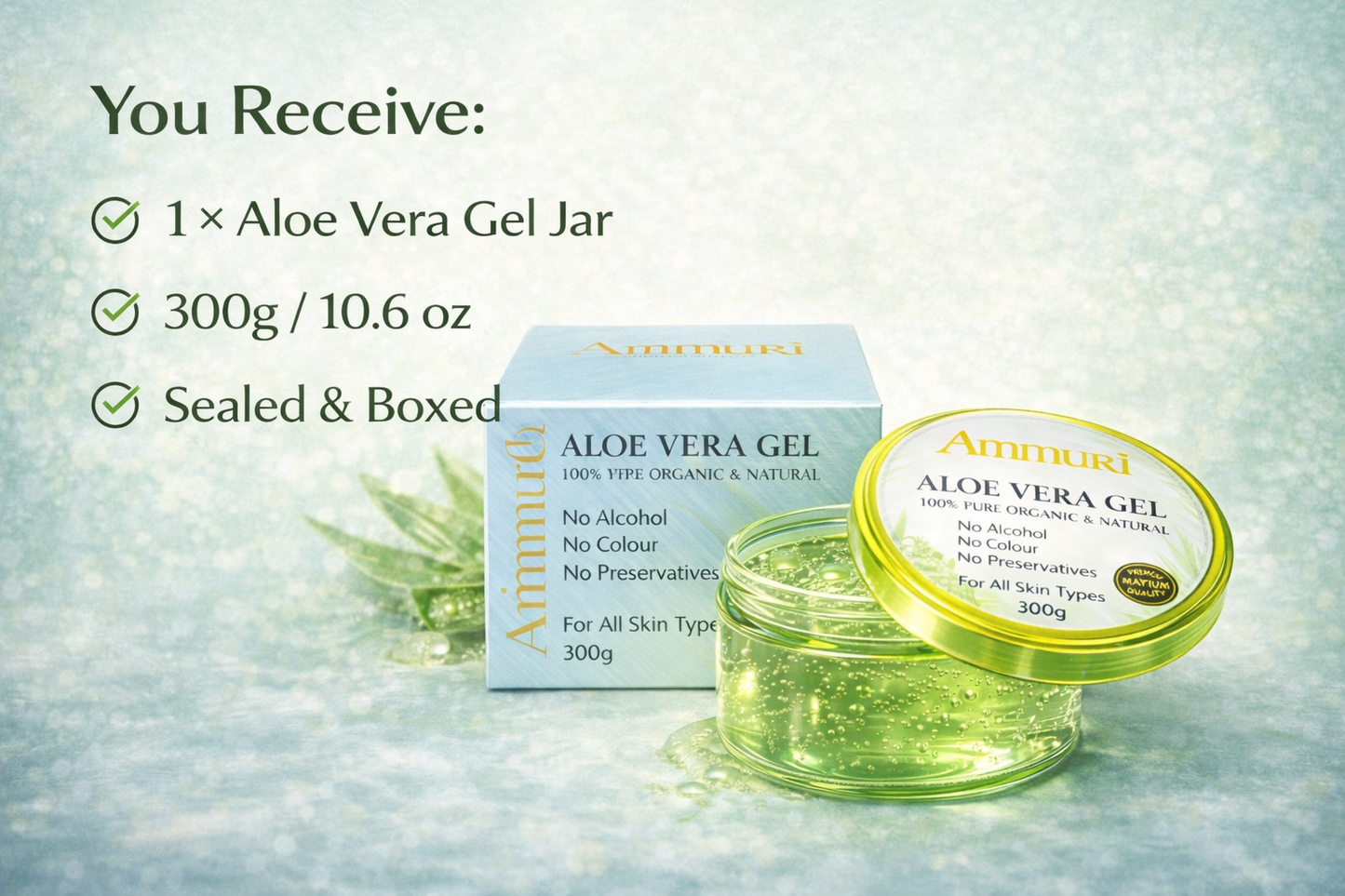 Ammuri Organic Aloe Vera Gel 300g – Pure Hydration for Face, Body & Hair