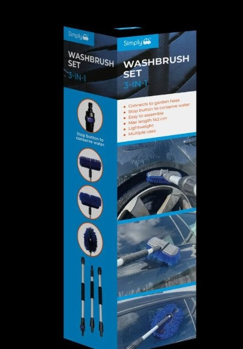 Simply Auto 3-in-1 Car Wash Brush Set | Telescopic Pole & Hose Connector T