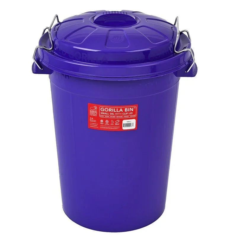 Red Gorilla Bin with Clip Lid Purple 50 litre