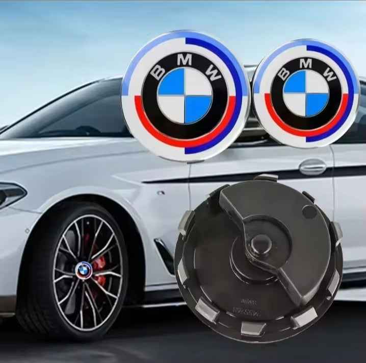 4PCS 56/68mm Floating Wheel Centre Caps for BMW 50th Anniversary – Fit E39 E46 E60 F10 F30 G20 X3 X5