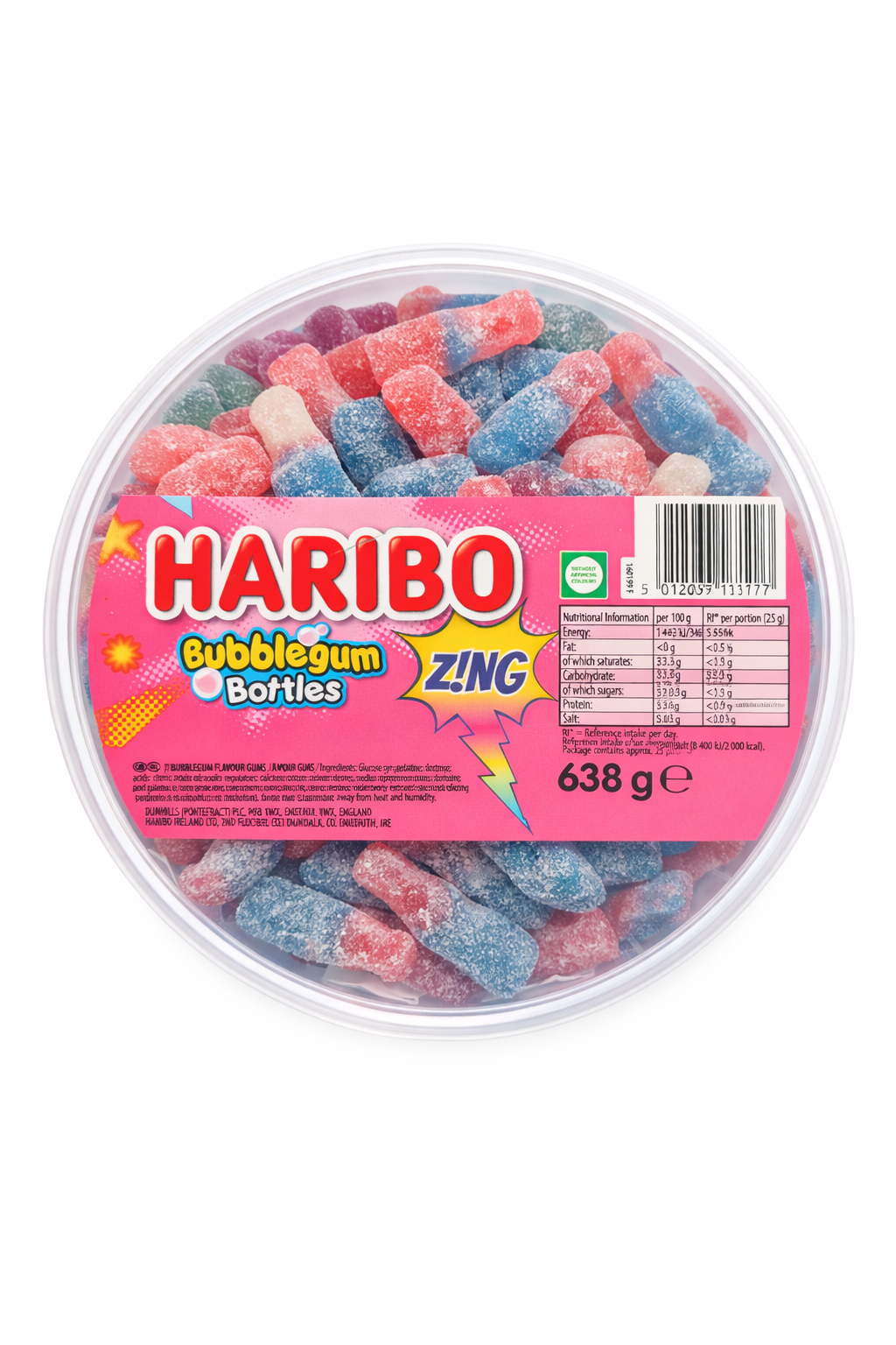 Haribo Bubblegum Bottles Z!NG Tub 638g