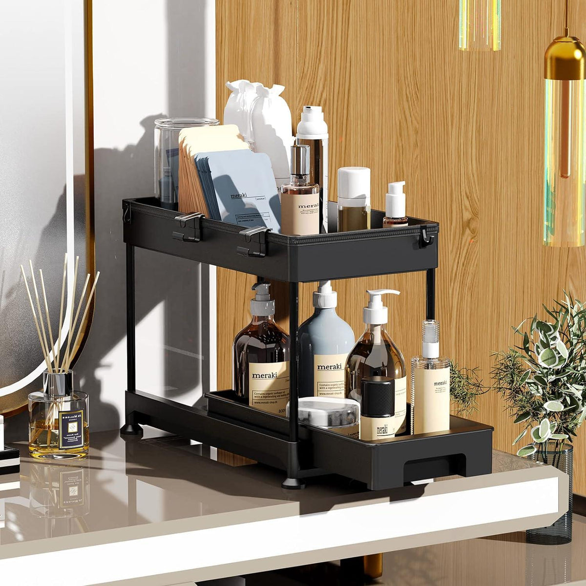 Under Cabinet Slide Out Storage Drawer 2 Tier Under Sink Organizer Kitchen Ronlap