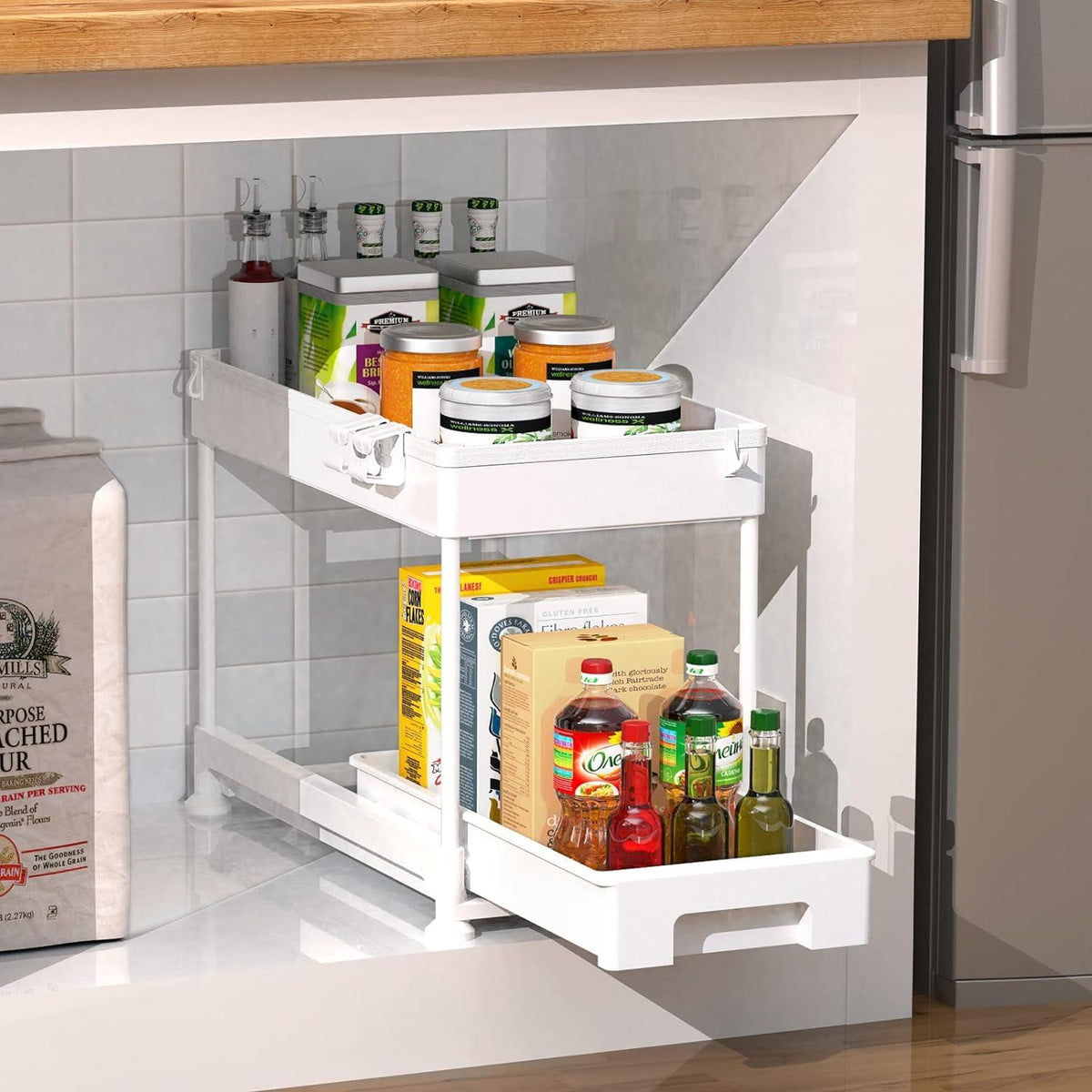 Under Cabinet Slide Out Storage Drawer 2 Tier Under Sink Organizer Kitchen Ronlap