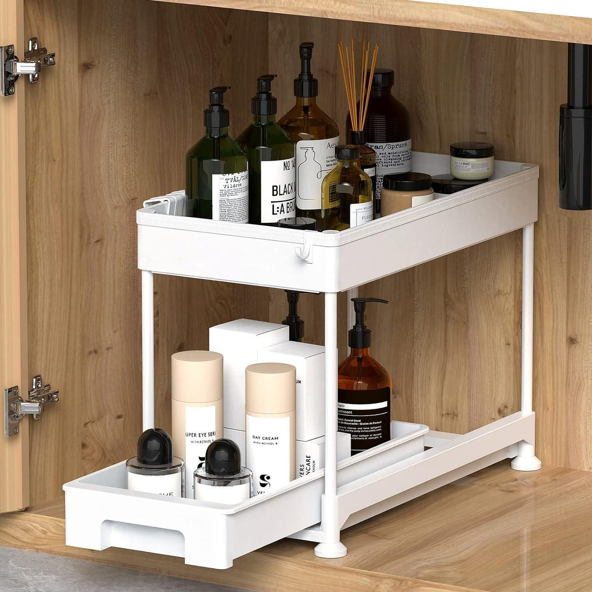 Under Cabinet Slide Out Storage Drawer 2 Tier Under Sink Organizer Kitchen Ronlap