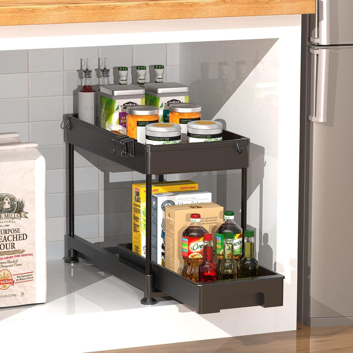 Under Cabinet Slide Out Storage Drawer 2 Tier Under Sink Organizer Kitchen Ronlap