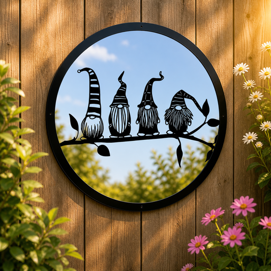Four Friendly Gonks Garden Mirror
