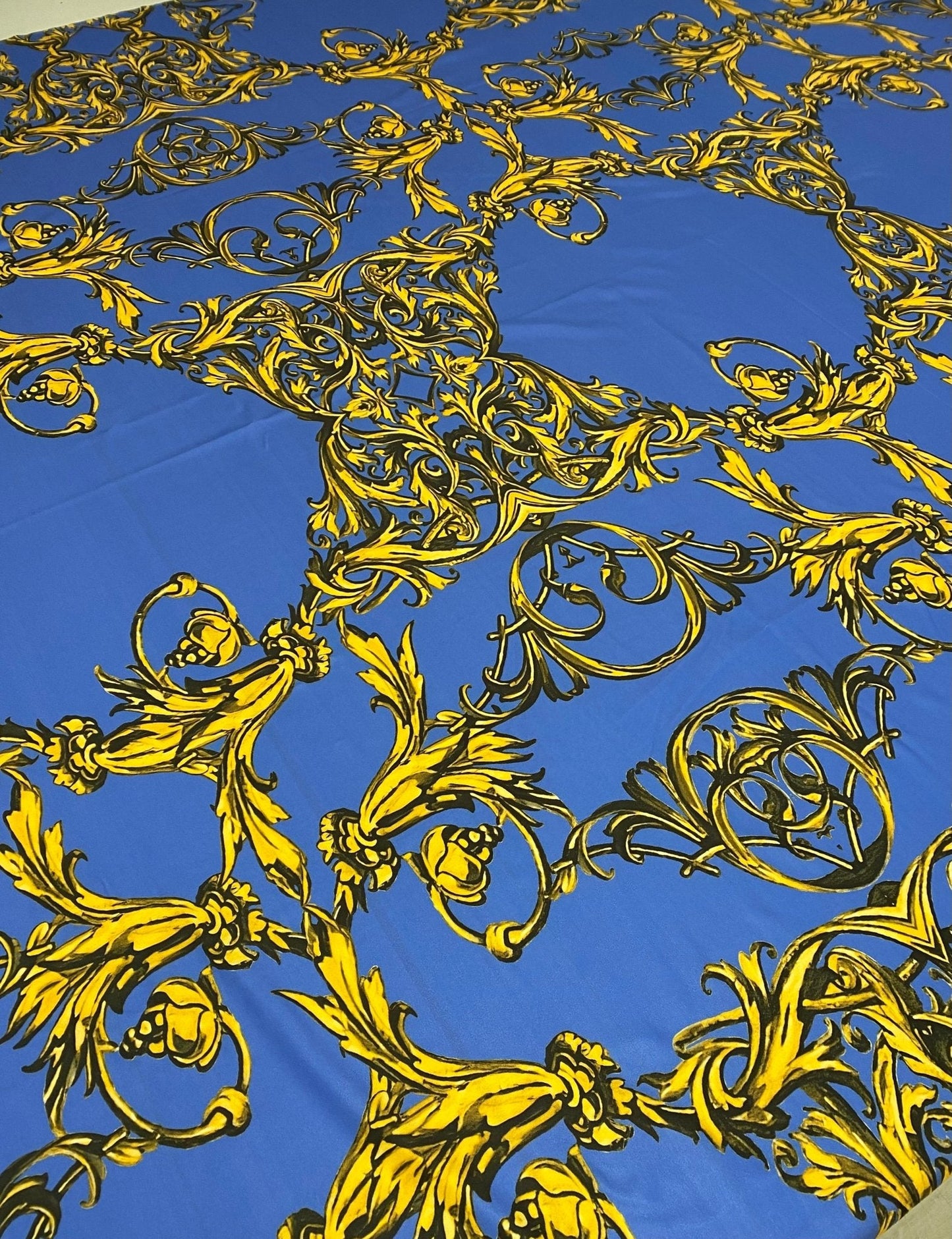 Royal Blue Baroque Pattern Fabric by the Metre