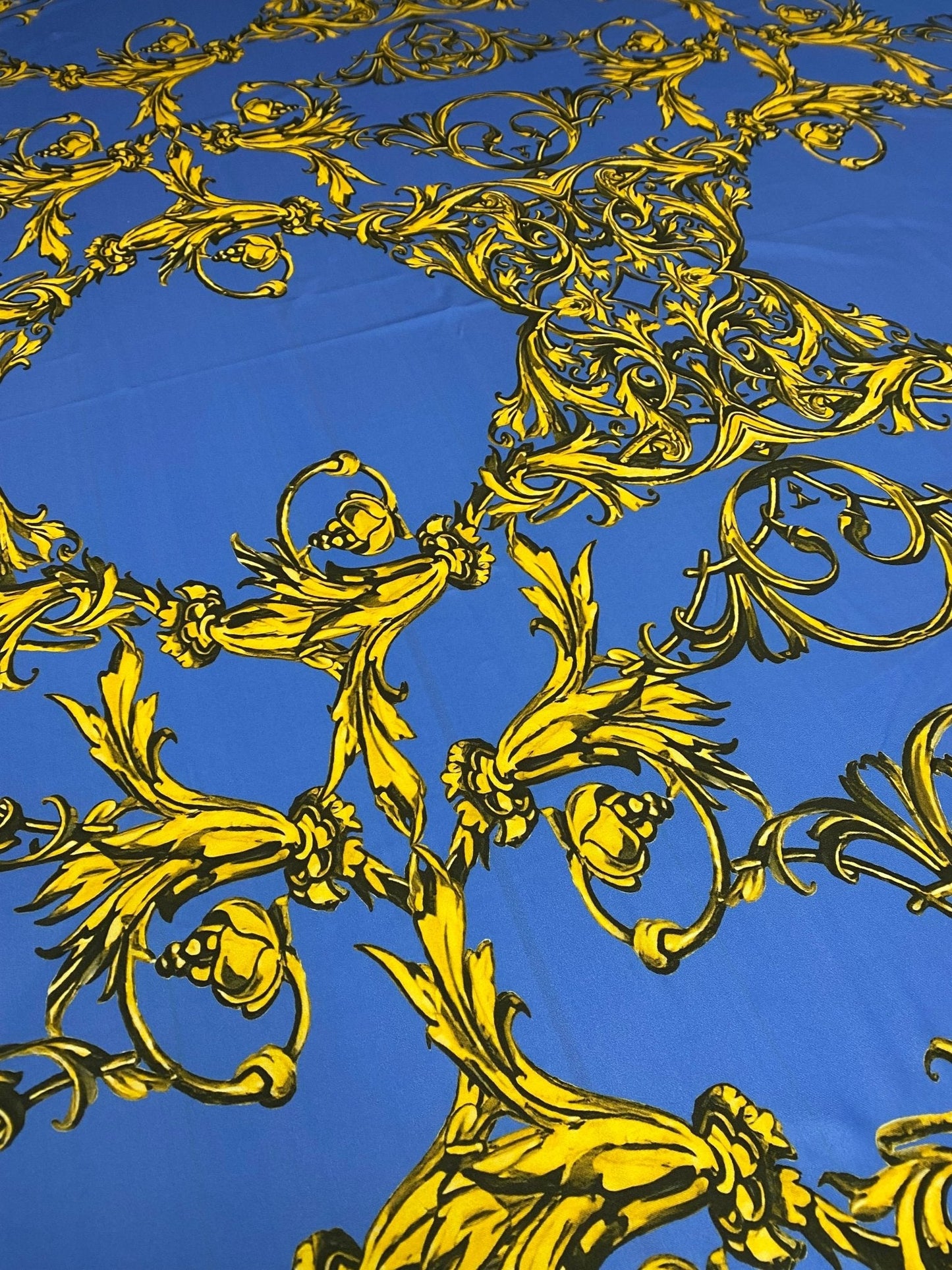 Royal Blue Baroque Pattern Fabric by the Metre