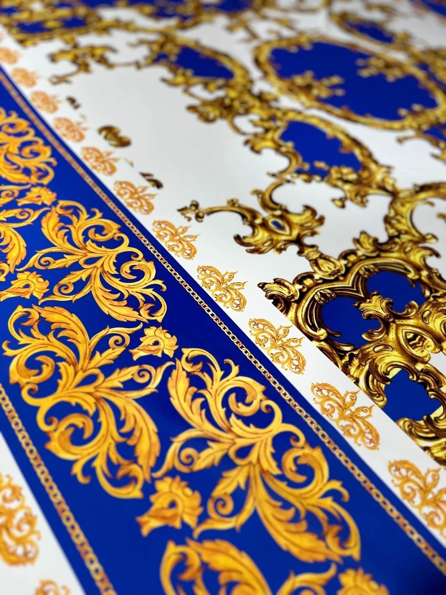 Royal Blue Baroque Pattern Fabric by Metre