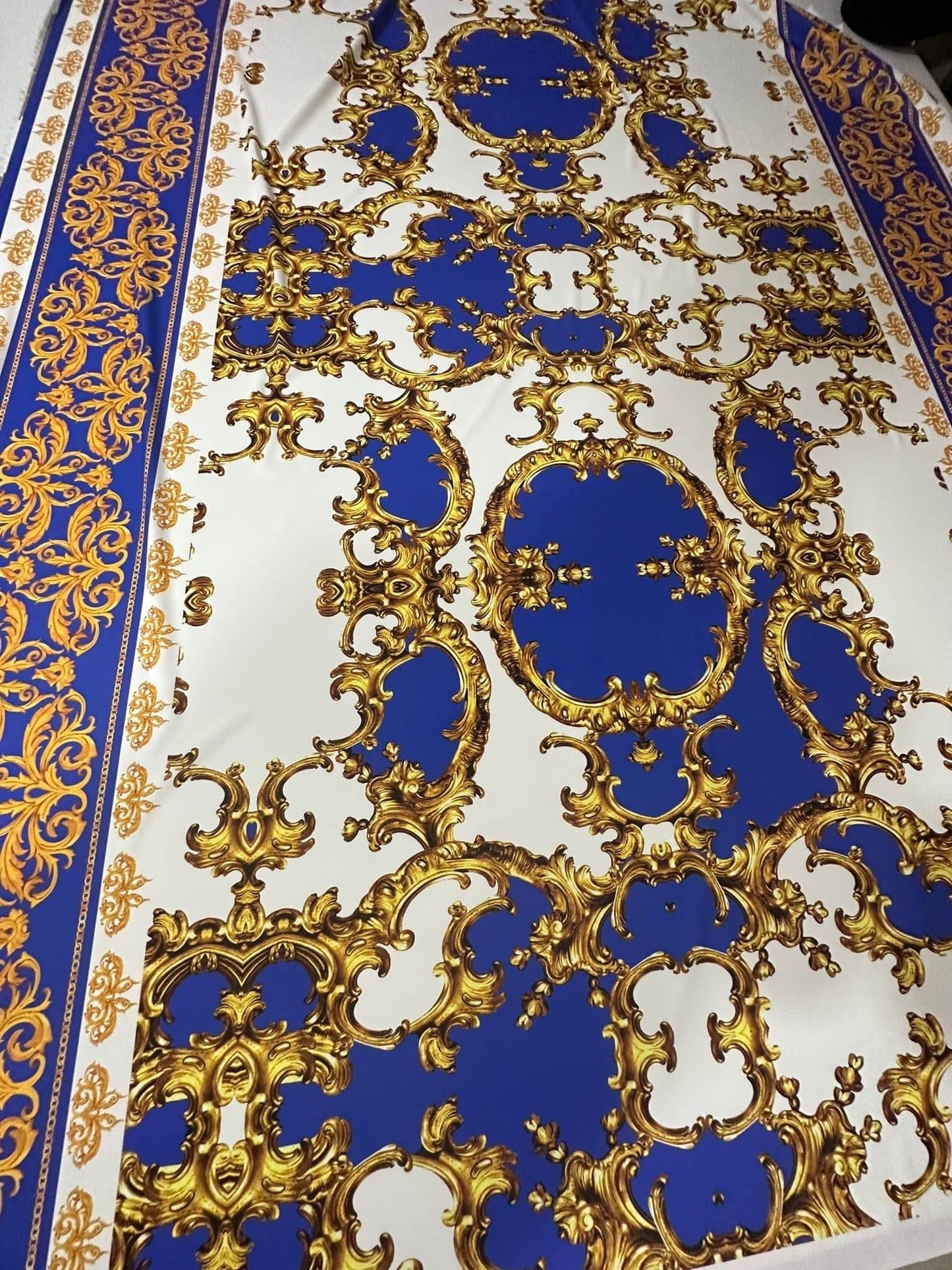 Royal Blue Baroque Pattern Fabric by Metre