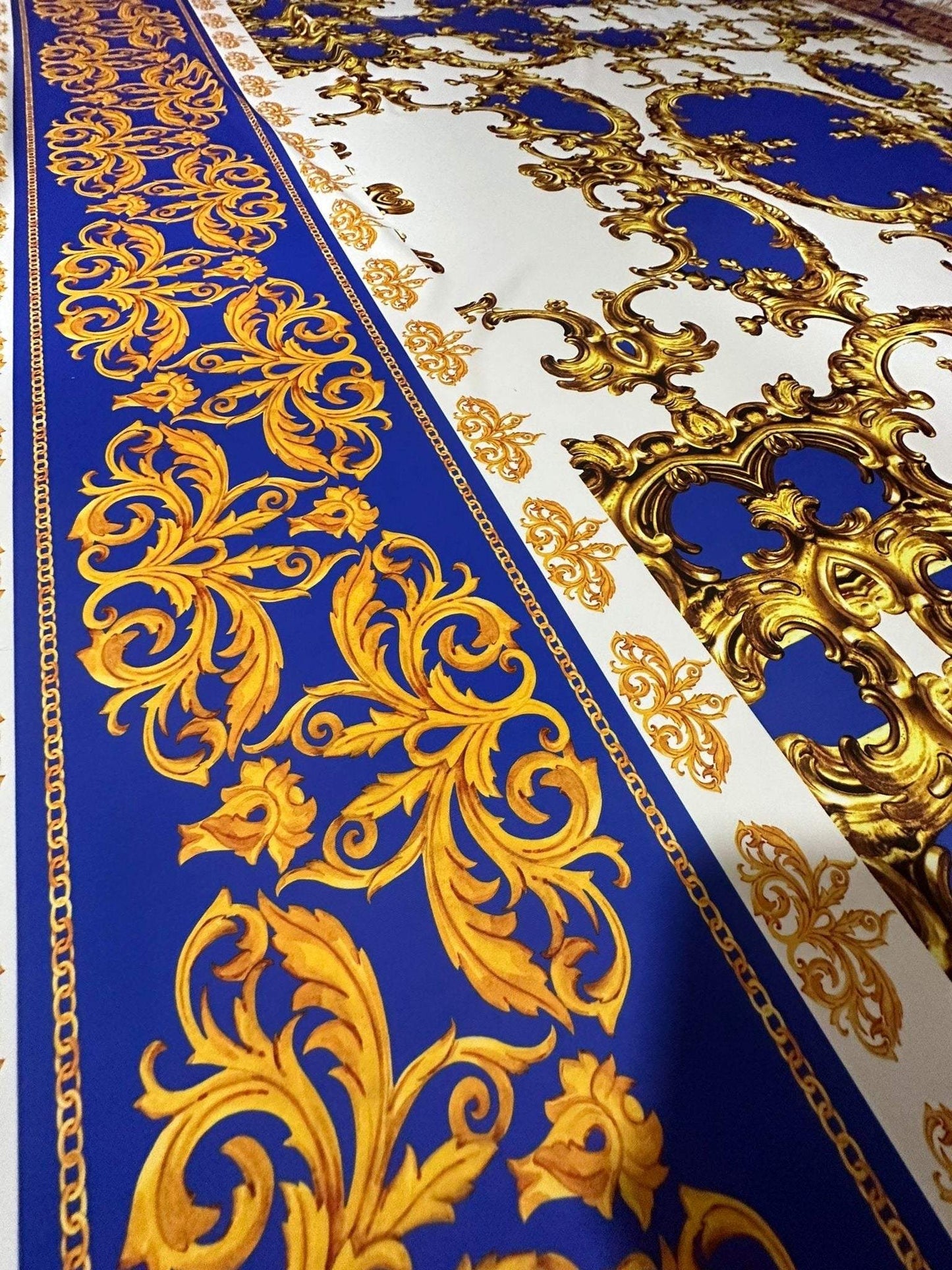 Royal Blue Baroque Pattern Fabric by Metre