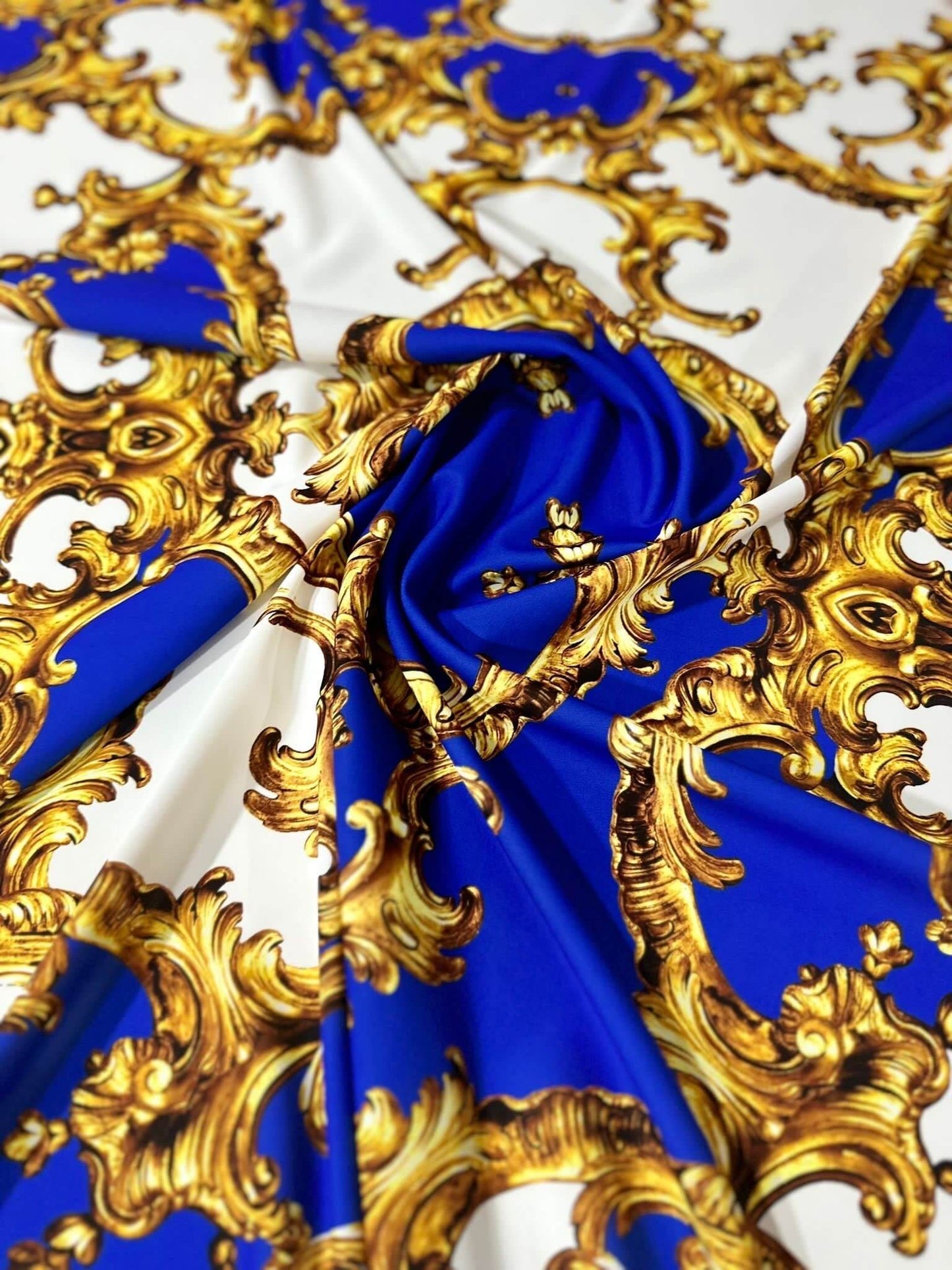 Royal Blue Baroque Pattern Fabric by Metre