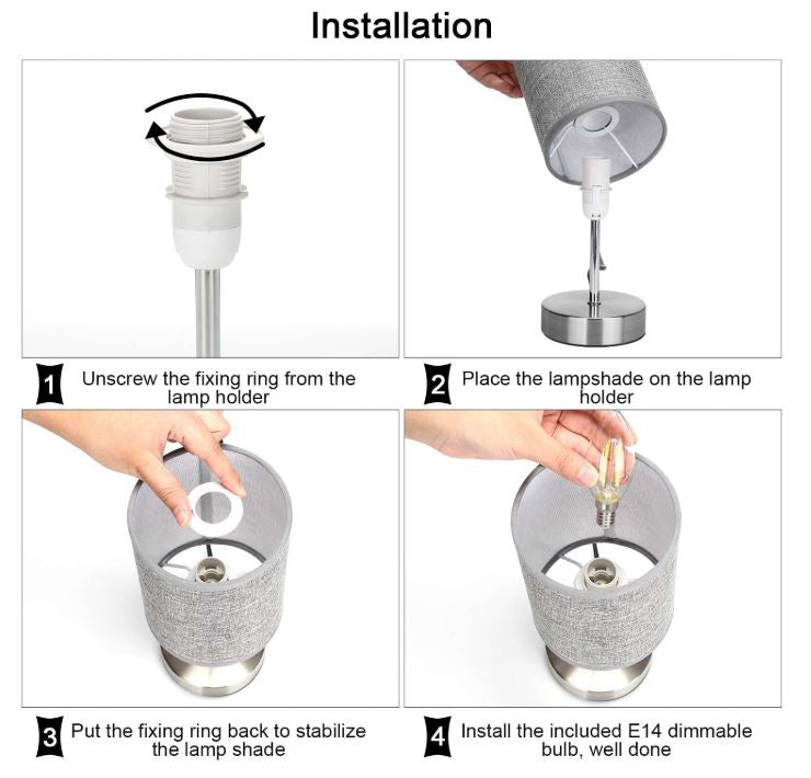 Lightsjoy 2x Touch Bedside Lamps, Dimmable, E14 Bulbs Included – Round