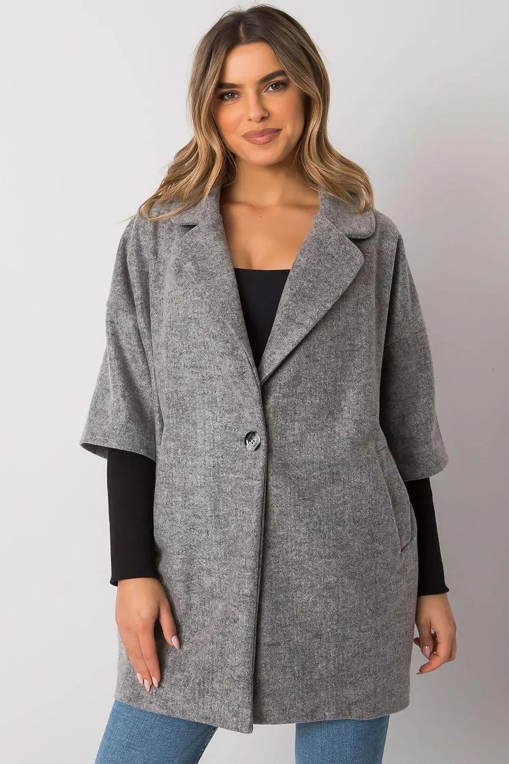 Rue Paris loose cut, button closure womens coat