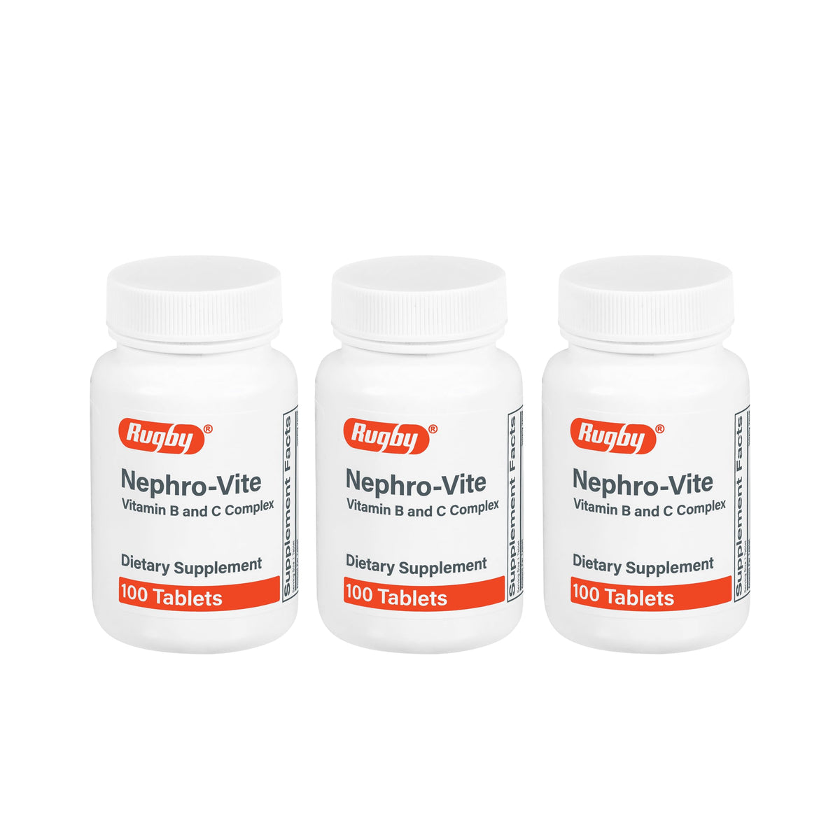 Rugby Nephro-Vite Vitamin B and C Complex Tablets – Dietary Supplement (100 Count) 3 Pack