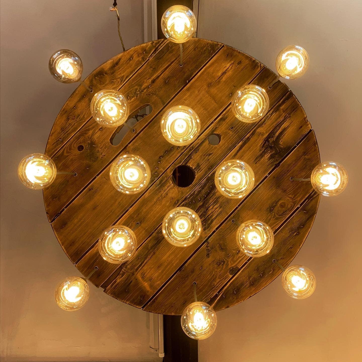 Rustic Industrial Cable Reel Cascade Chandelier