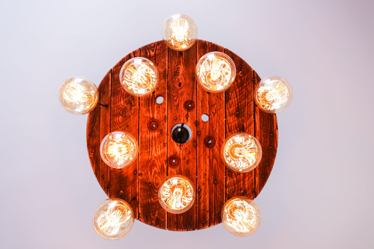 Rustic Industrial Cable Reel Cascade Chandelier