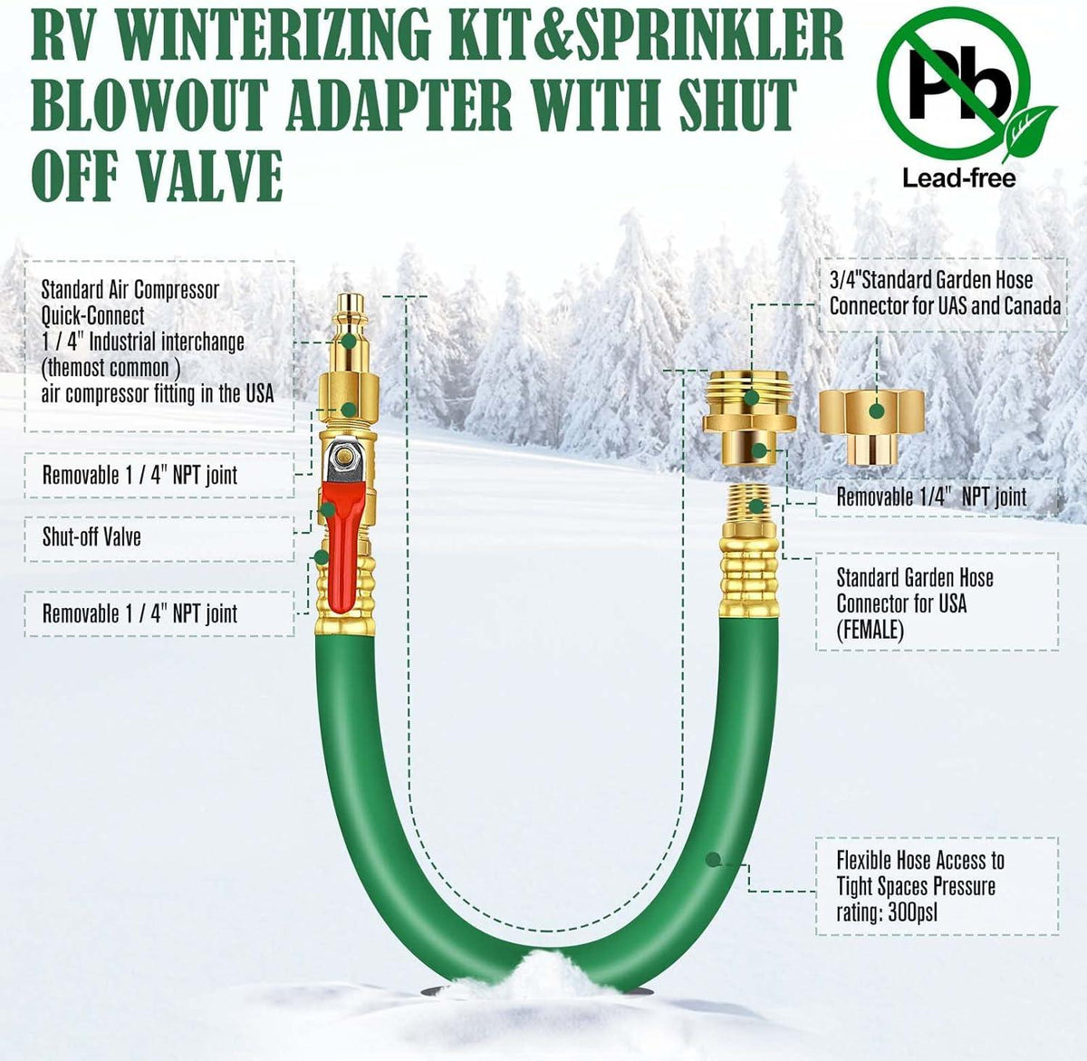 RV Winterizing Kit Air Water Blowout Adapter Plug with Valve Universal
