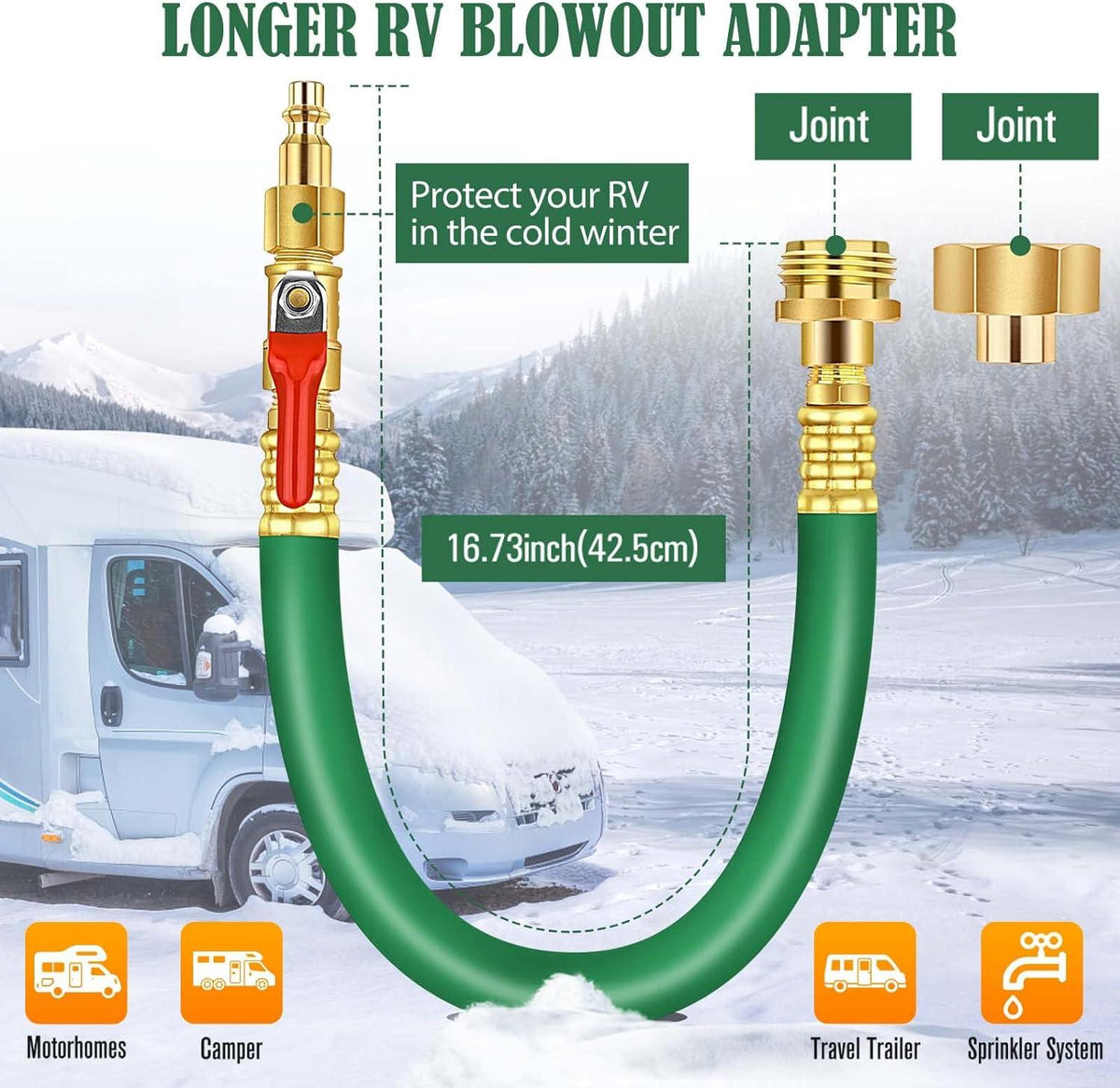 RV Winterizing Kit Air Water Blowout Adapter Plug with Valve Universal